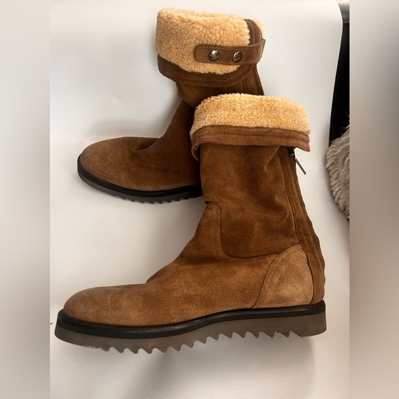 Aquatalia Perdi Weatherproof Taupe Suede lined shearling Cuff Ankle Boot 9 - Picture 5 of 15